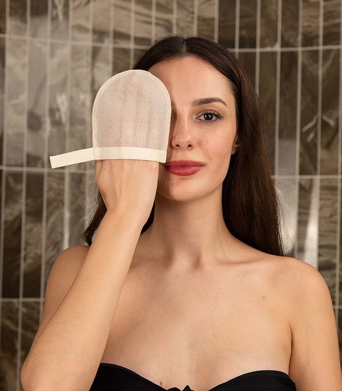 Guante exfoliante de seda para el rostro — 100% seda cruda de capullo turco
