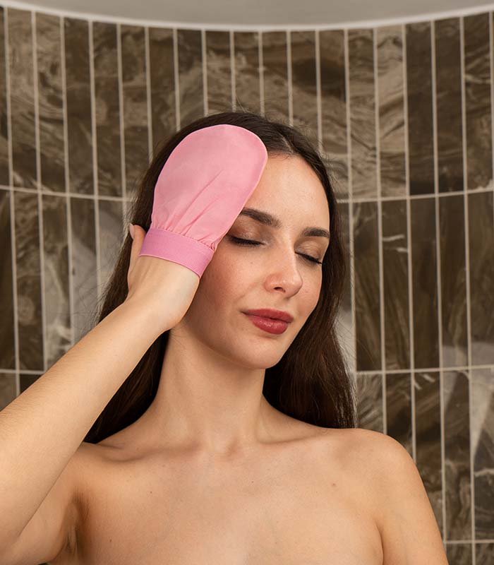 Guanto Esfoliante Viso Seta Vegetale Rosa Candy, Pelli Sensibili