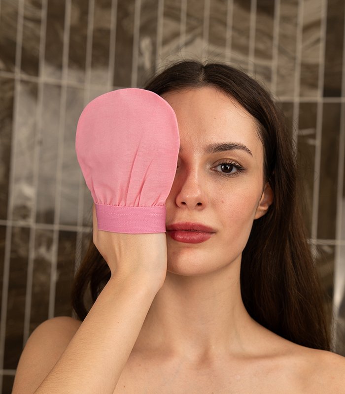 Guanto Esfoliante Viso Seta Vegetale Rosa Candy, Pelli Sensibili