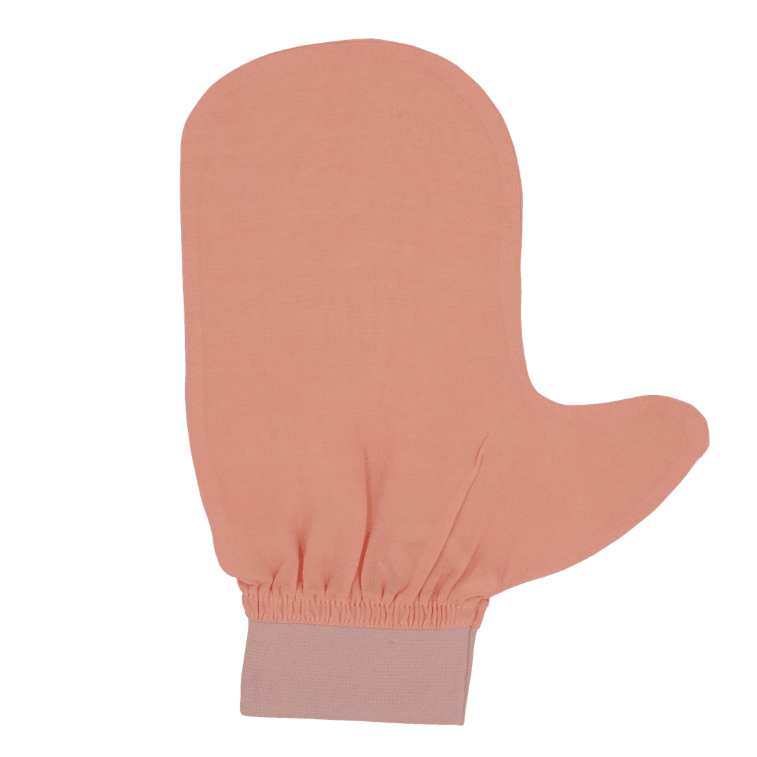 Doppelseitiger Peeling-Handschuh — Pflanzenseide, Daumendesign (Lachsrosa)